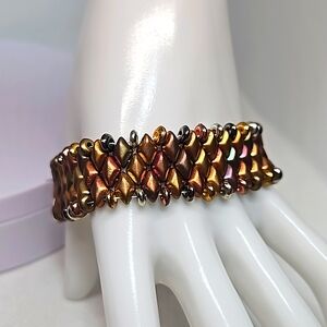 Czech Glass Hand  Crafted Beaded Bracelet in Browns.